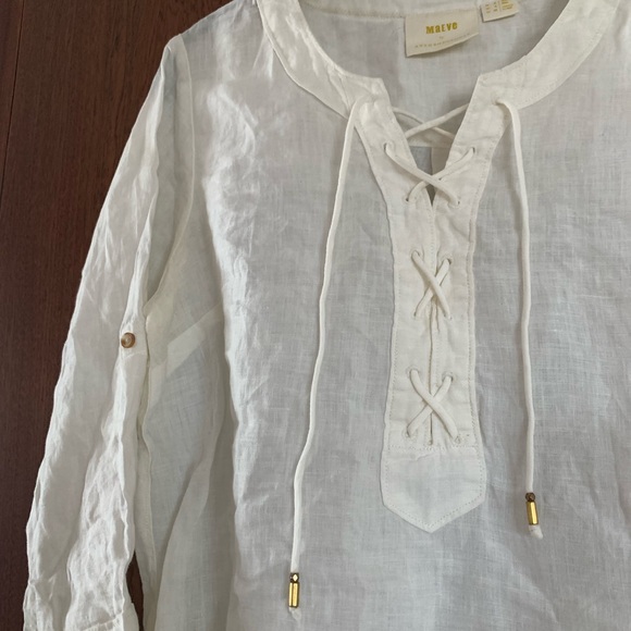 Anthropologie Maeve Cream Lace-Up Blouse size 4 - Picture 7 of 10